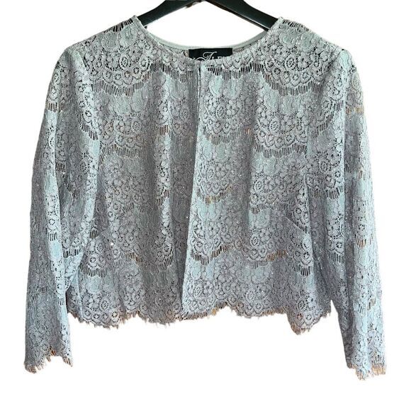 Alex Evenings Dress Size 12 Silver 2 PC Midi Lace Sparkle Sheath Jacket - Picture 8 of 16